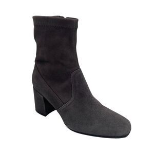 Aquatalia Womens 5.5 Gray Suede Ankle Boots Block Heel Side Zipper Square Toe